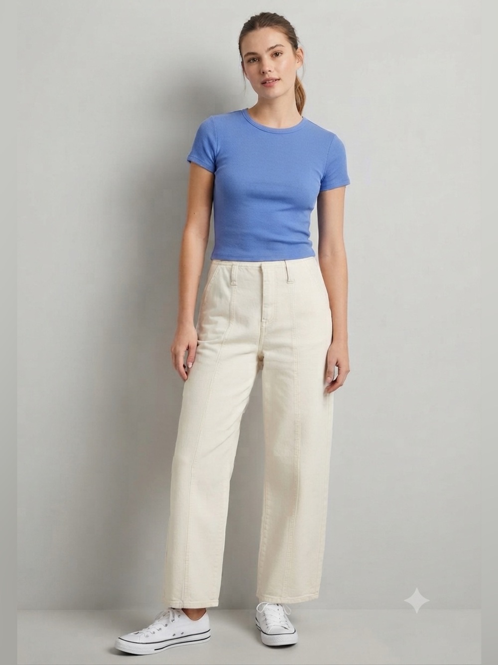 Universal Thread Cream-Colored Jeans With Branded Waist Tag